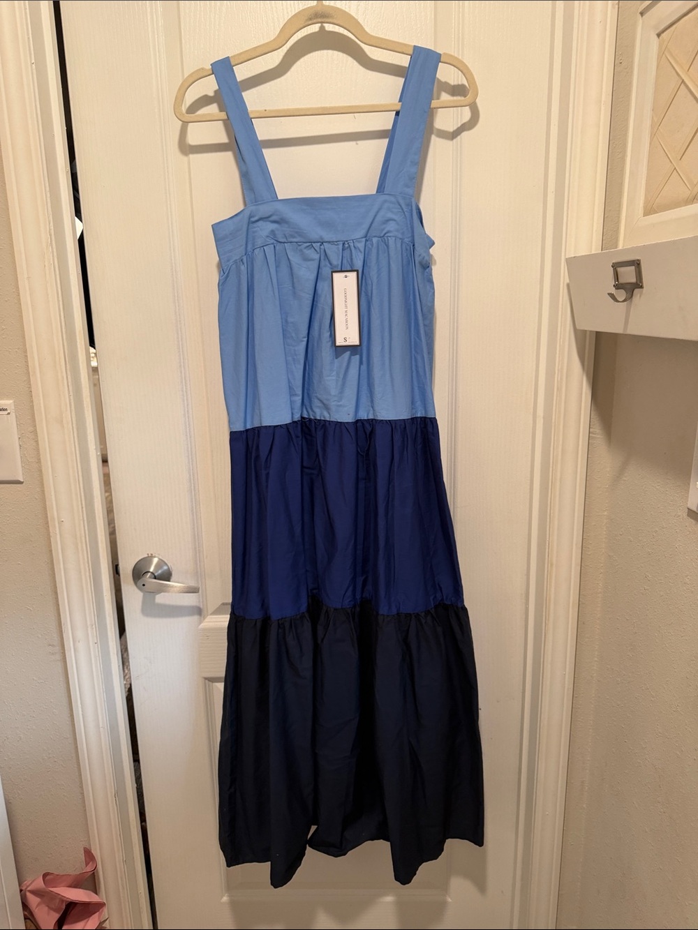 Goodnight Macaroon Blue Colorblock Tiered Maxi Dress